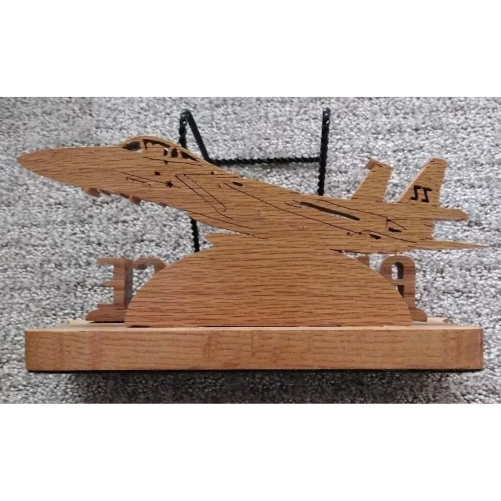 Wood Carved Laser Cut Air Force Jet  Shelf Sitter Desk Plaque Military USA